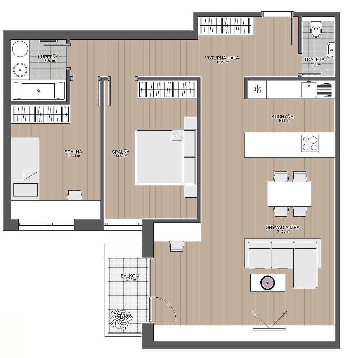 3-Zimmer-Familienapartment mit 2 Schlafzimmern – 1470 €/Monat